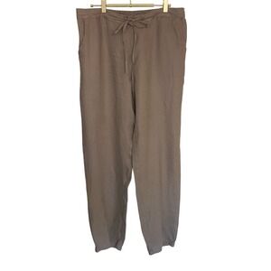 IXIMO Women's Linen Drawstring Pants Taupe Elastic Waist Cropped Casual Size L